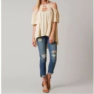 Free People Fast Times Cold Shoulder Top Cream Size Small